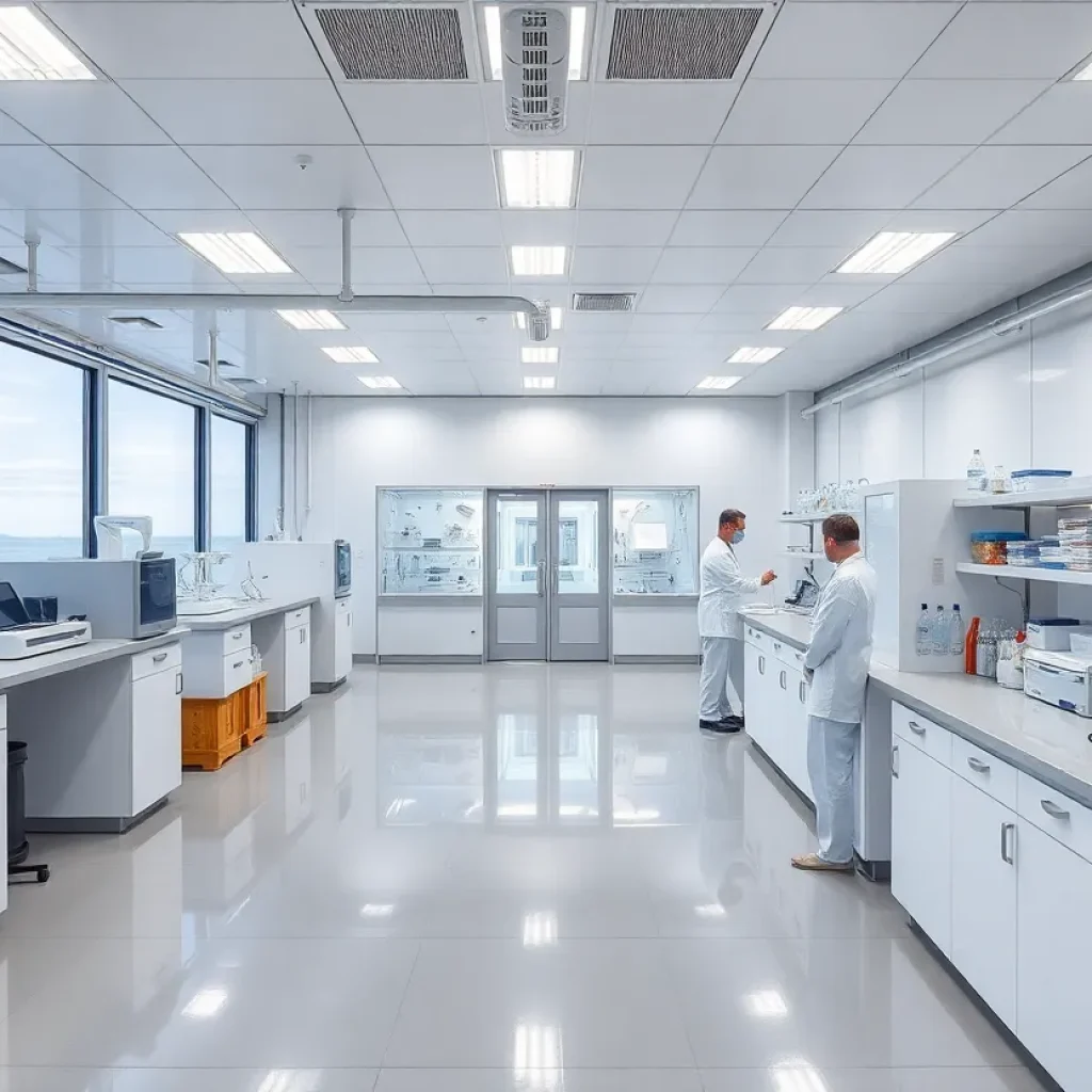 Exterior view of the Northern Gulf Aquatic Food Research Center under construction.