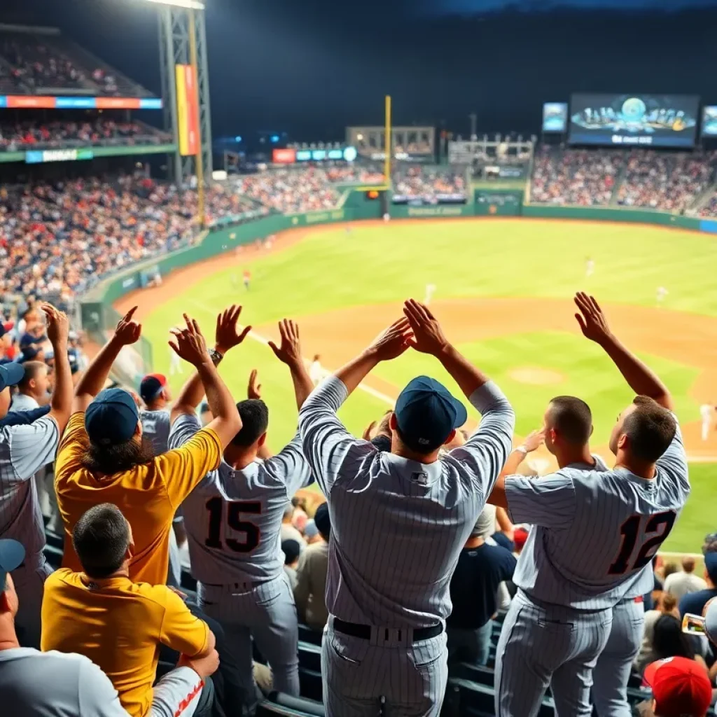 Oklahoma Sooners team celebrating a victory at a baseball game
