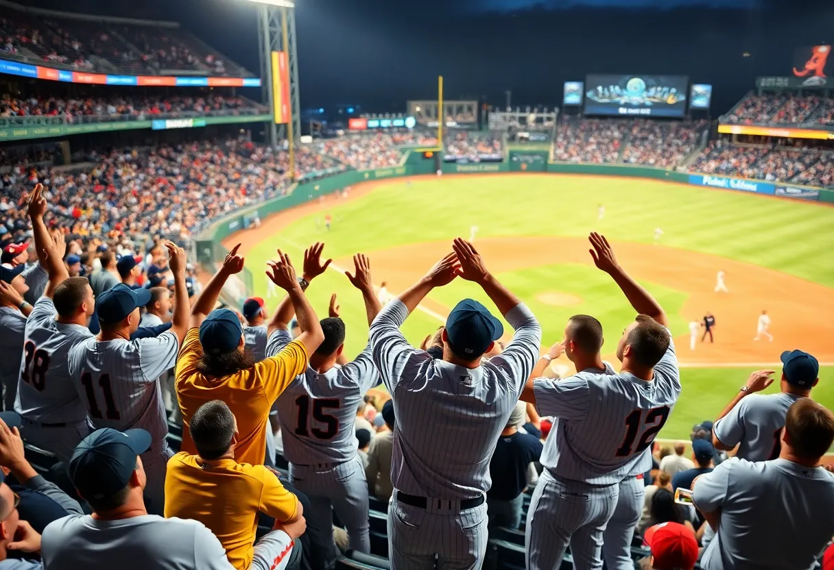 Oklahoma Sooners team celebrating a victory at a baseball game