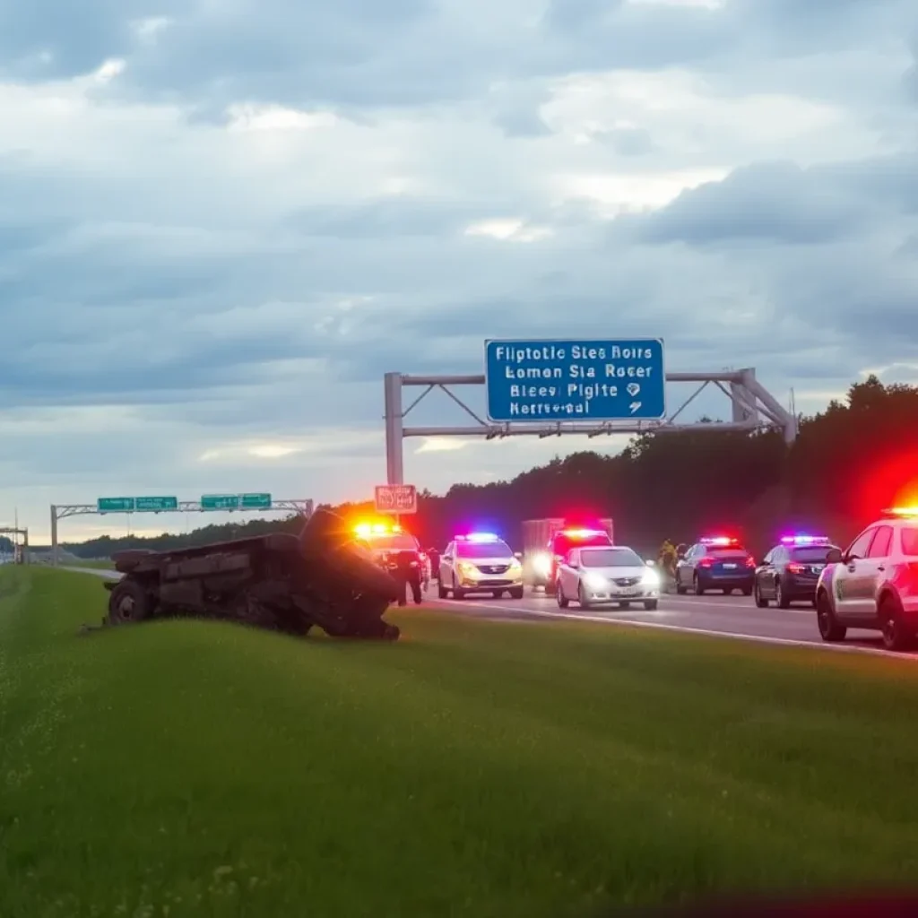 Flipped vehicle at the scene of a police chase