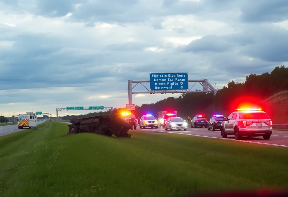Flipped vehicle at the scene of a police chase