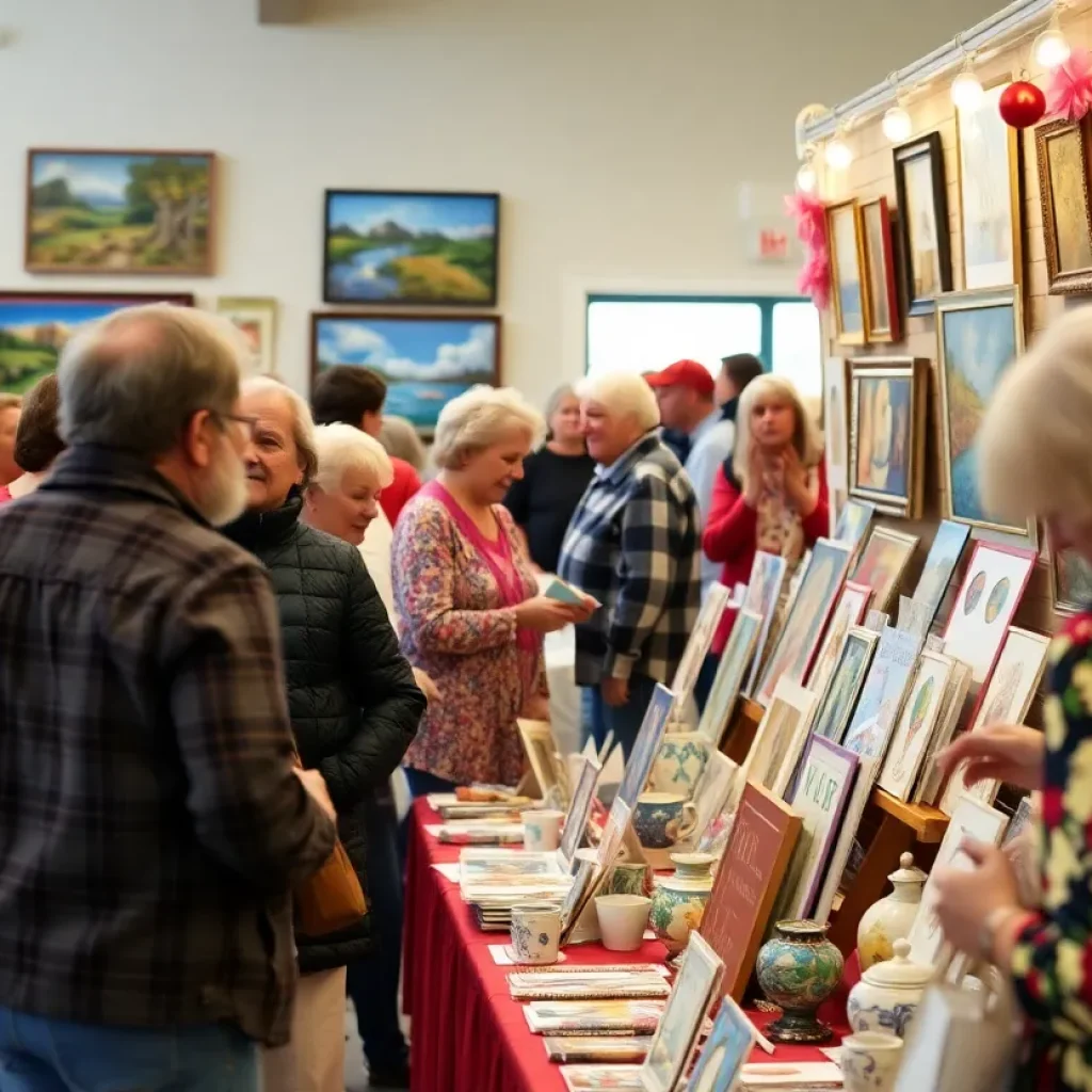 Community members browsing art at the Starkville art auction.