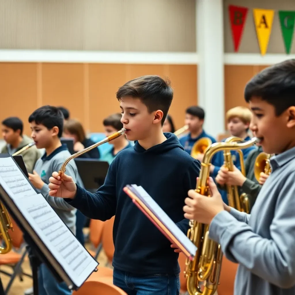 Starkville High School Wind Ensemble rehearsing in auditorium