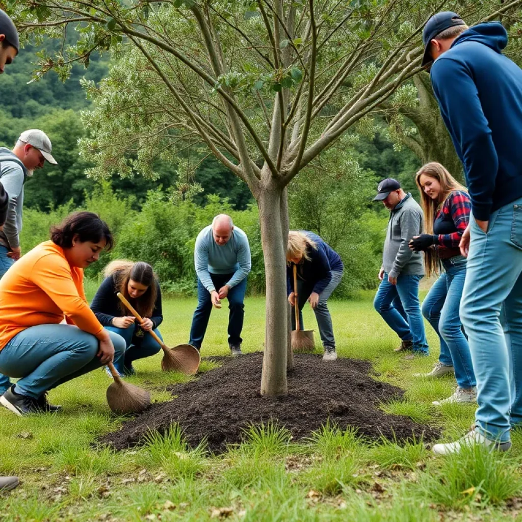 People planting oak trees in Starkville