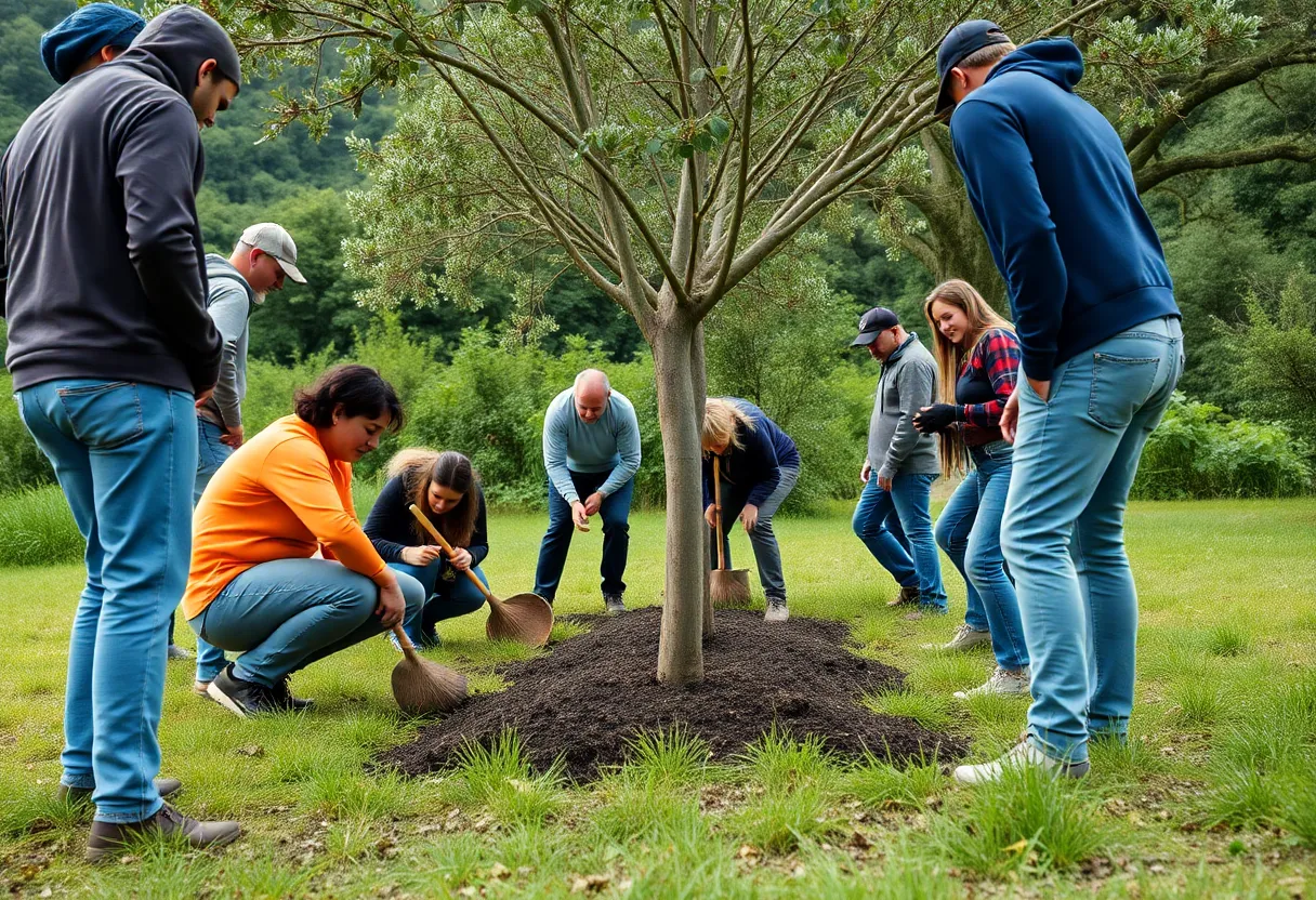 People planting oak trees in Starkville