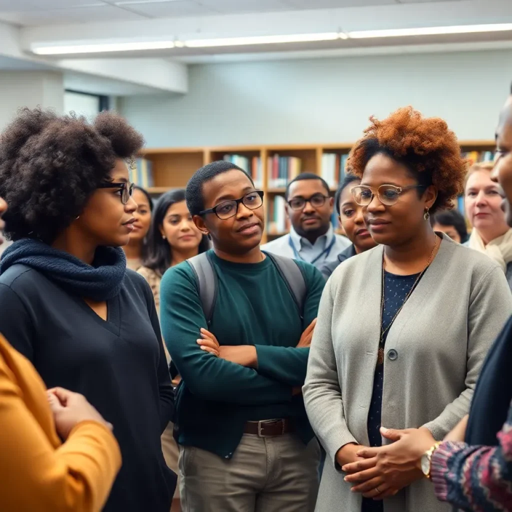 Community members gathering at Starkville's school integration event