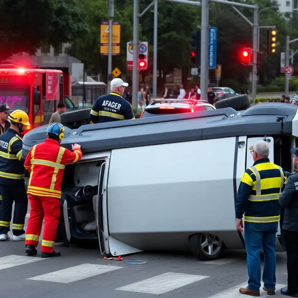 Emergency responders assisting at an overturned SUV accident in Starkville