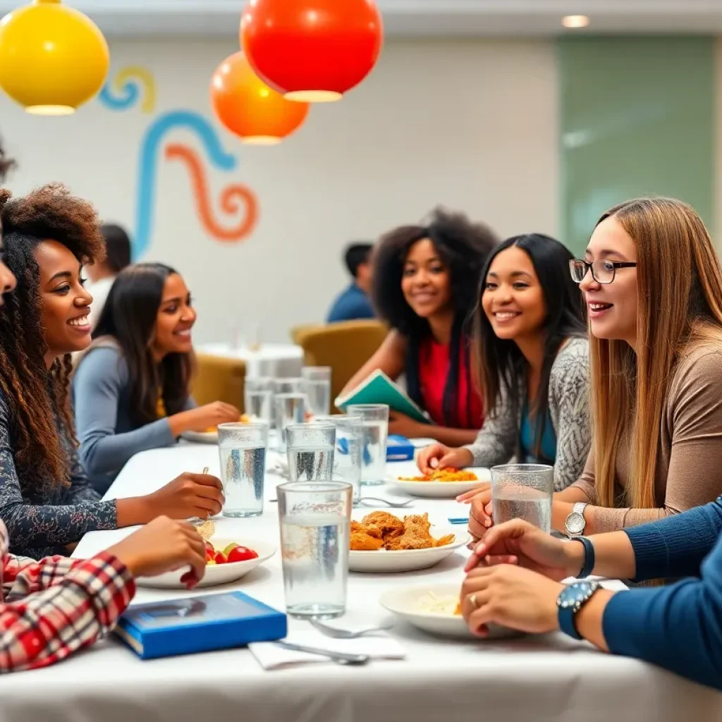Teacher interns engaging at a luncheon in Starkville