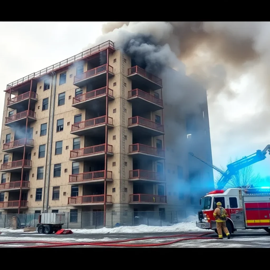Firefighters battling a blaze at an unoccupied apartment complex in Tupelo.