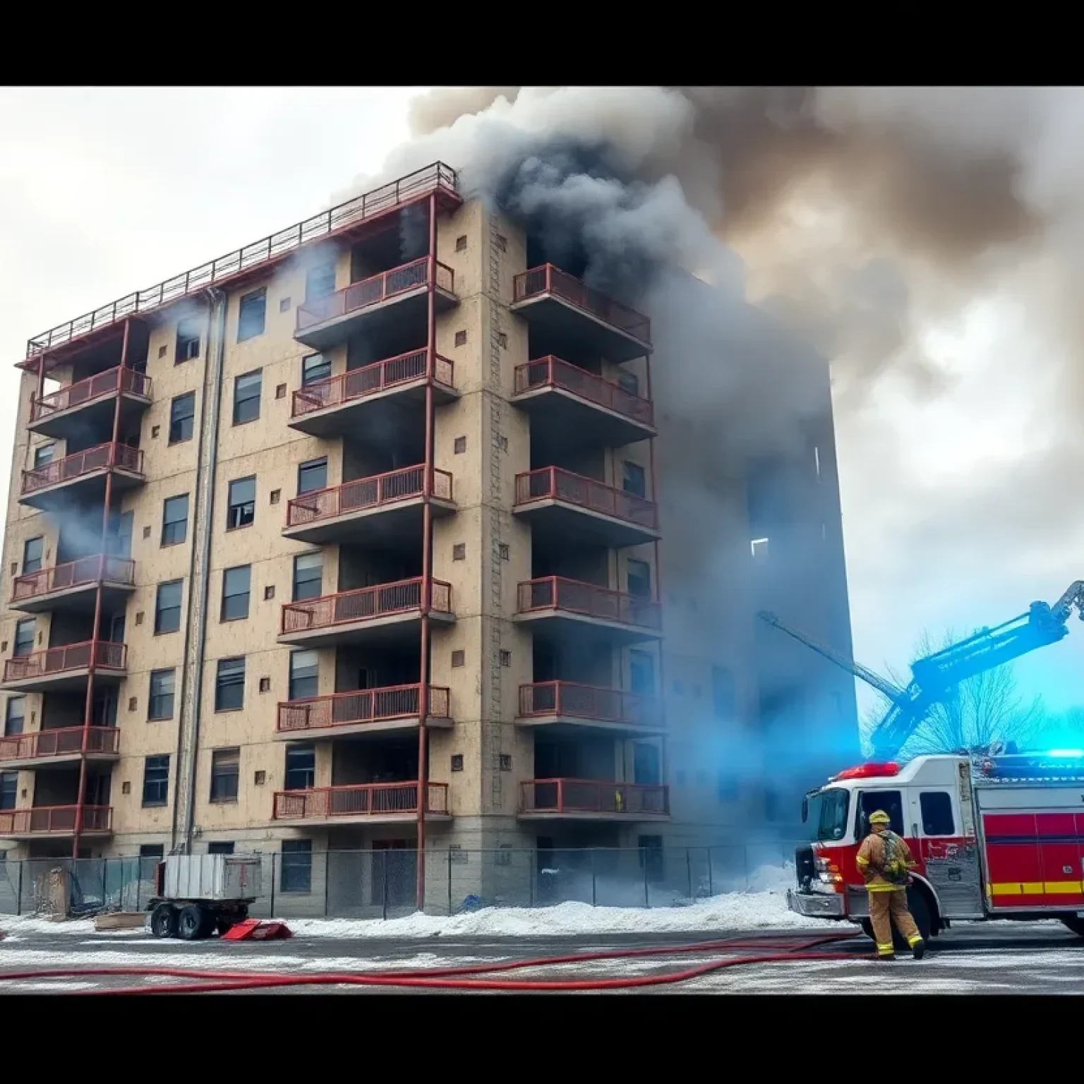 Firefighters battling a blaze at an unoccupied apartment complex in Tupelo.