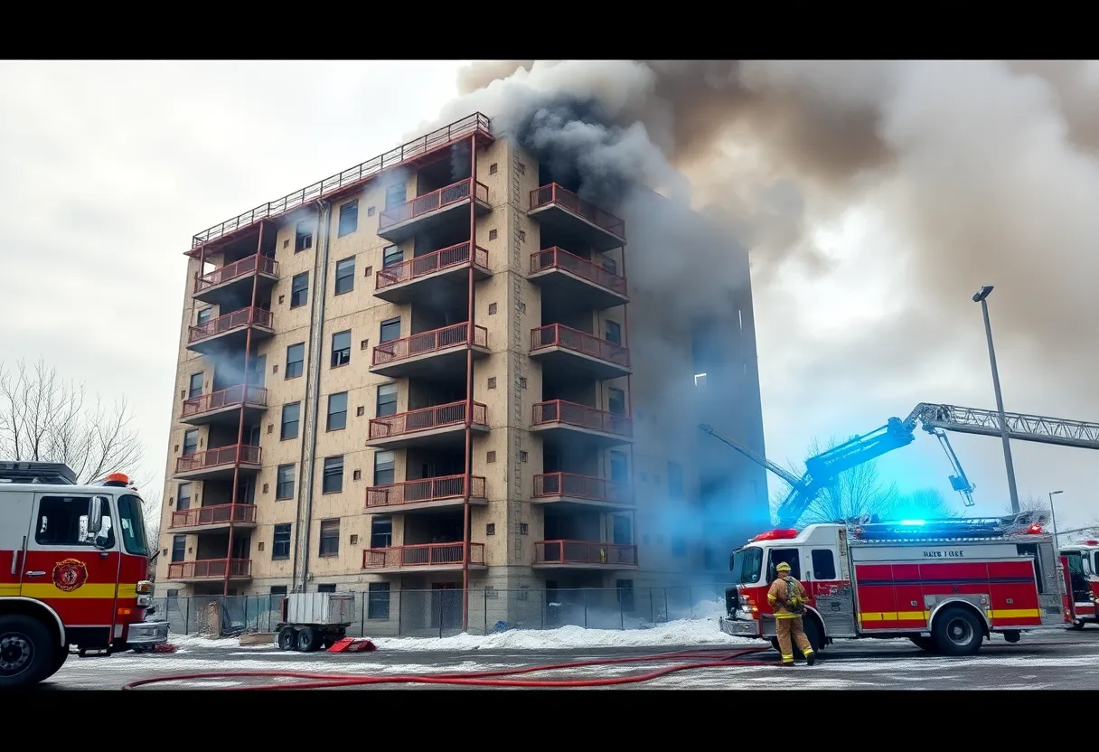 Firefighters battling a blaze at an unoccupied apartment complex in Tupelo.