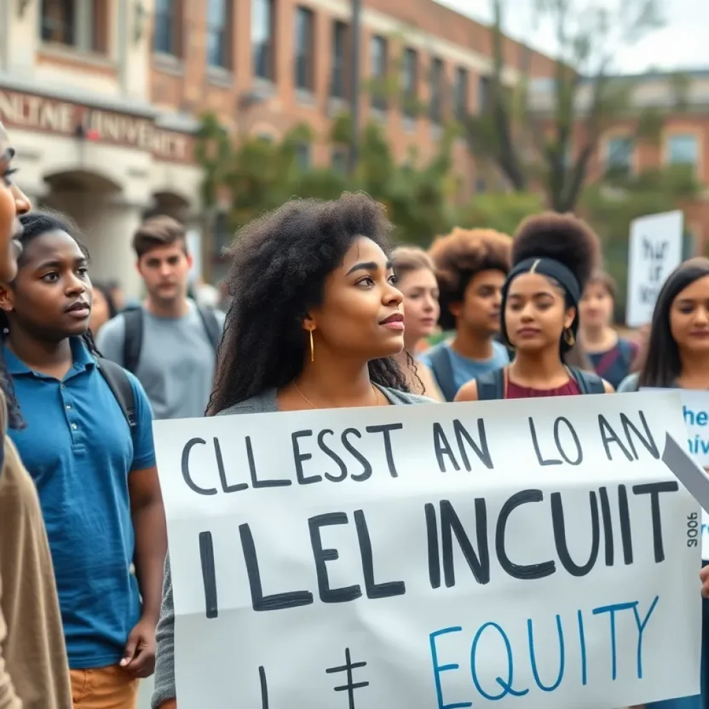 Students protesting for diversity and inclusion on the university campus