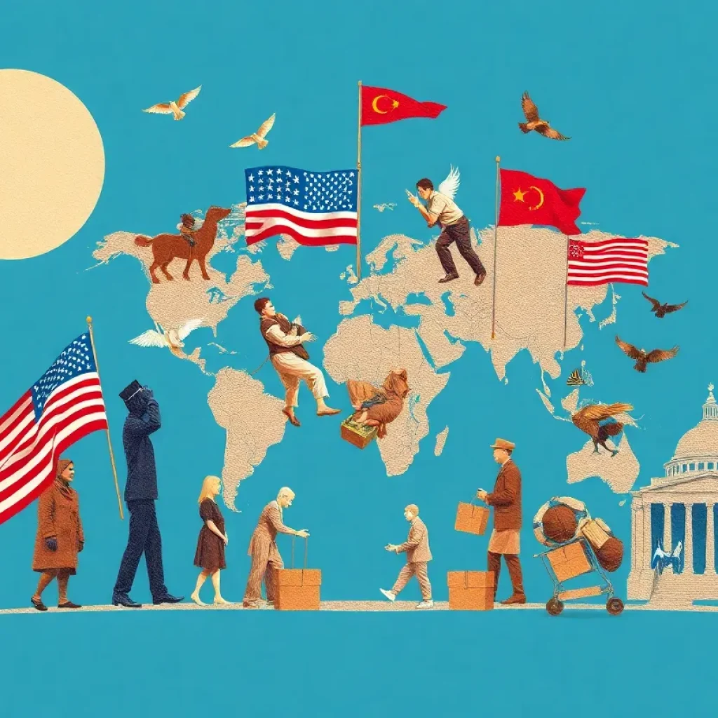 Artistic representation of U.S. foreign aid transition and restructuring.