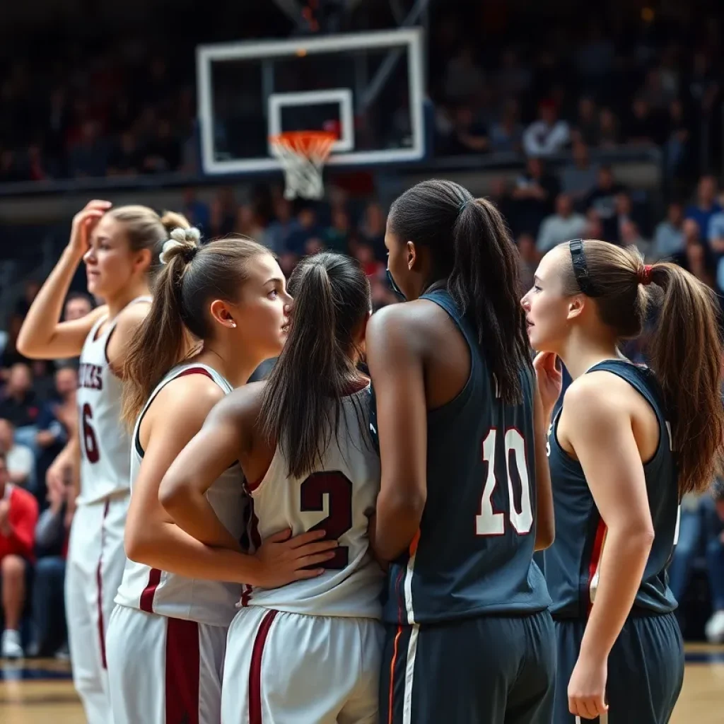 USC Trojans basketball team supporting each other after an injury