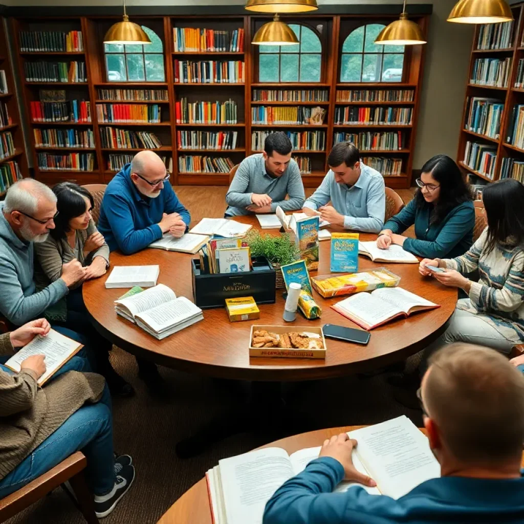 Attendees enjoying a lively discussion in a library setting