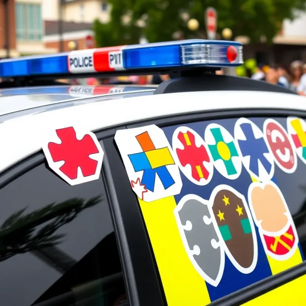 A set of autism awareness stickers designed for police vehicles in Starkville.