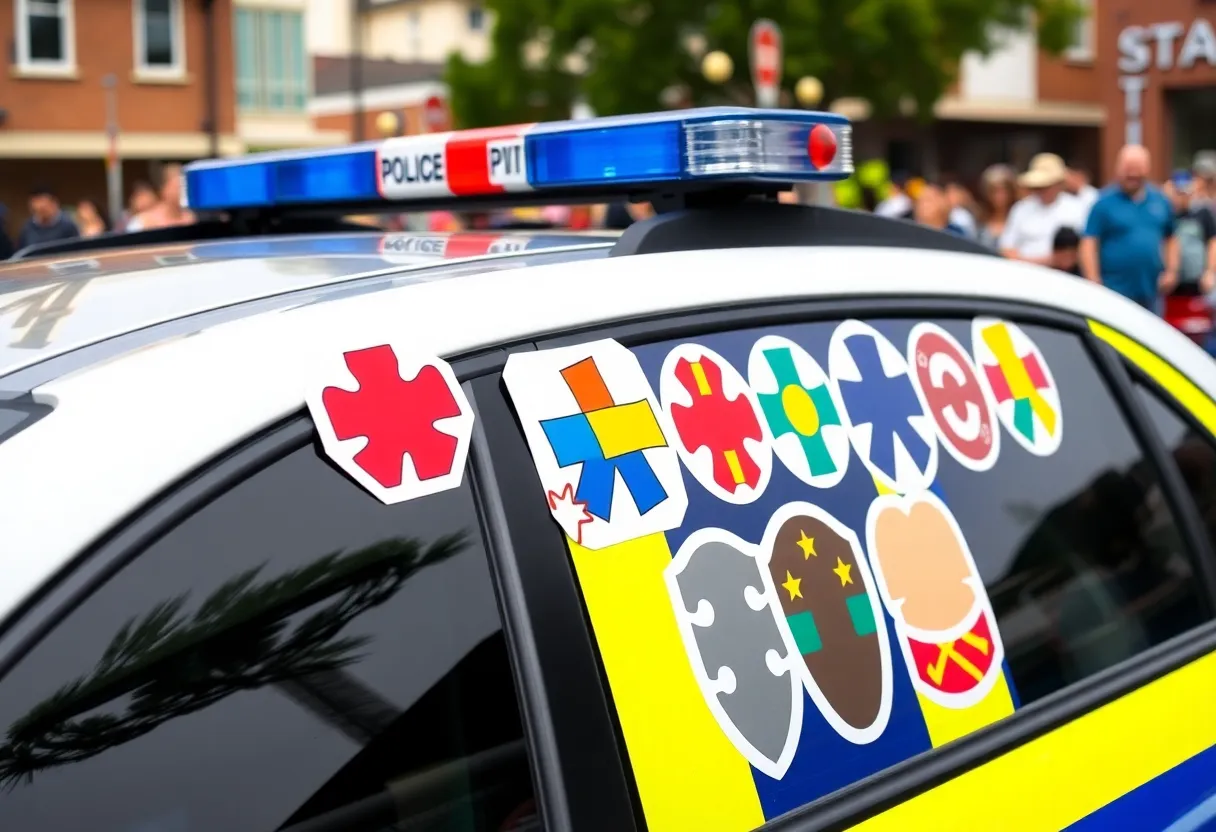 A set of autism awareness stickers designed for police vehicles in Starkville.