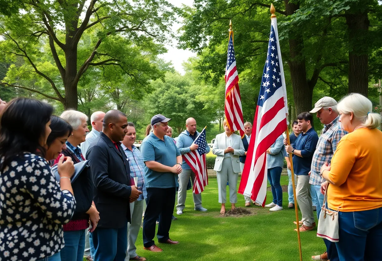 Community members participating in an American Flag retirement ceremony organized by Boy Scouts.