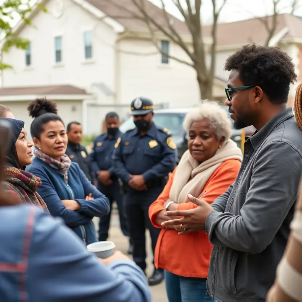 Community members discussing crime issues at a meeting.