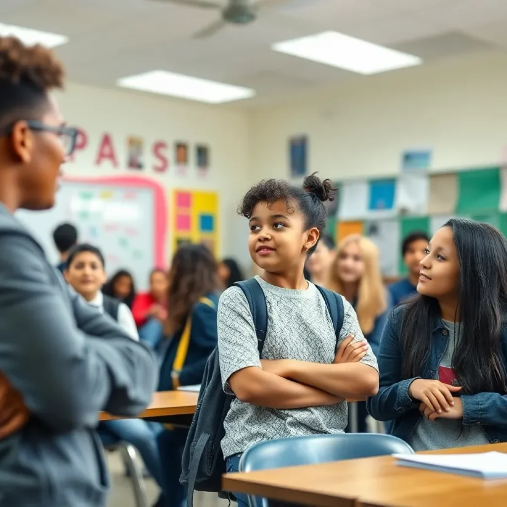 Students discussing local politics in a classroom