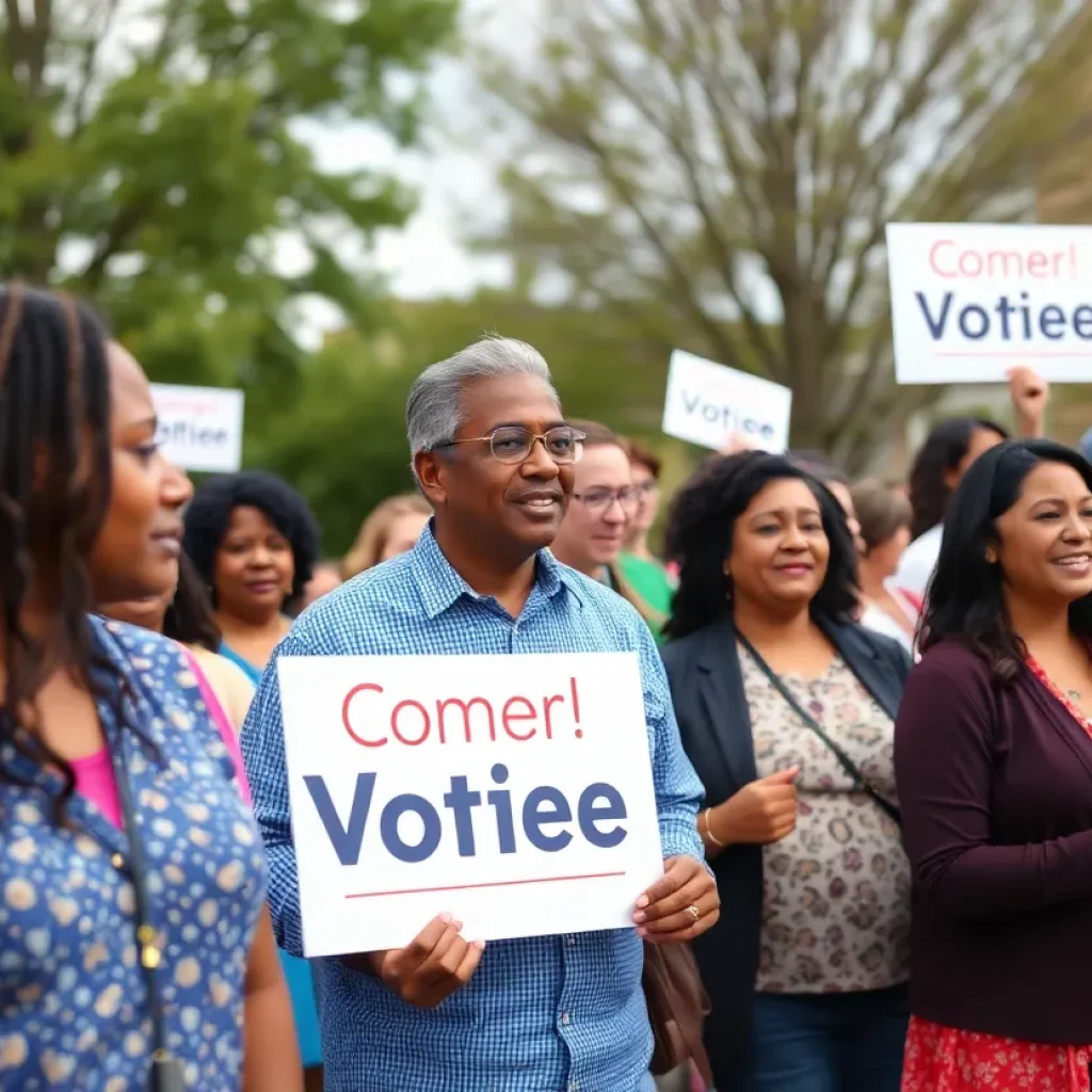 Community members rallying at a Starkville election event.