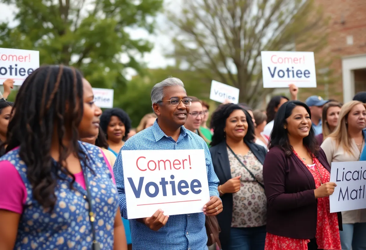 Community members rallying at a Starkville election event.