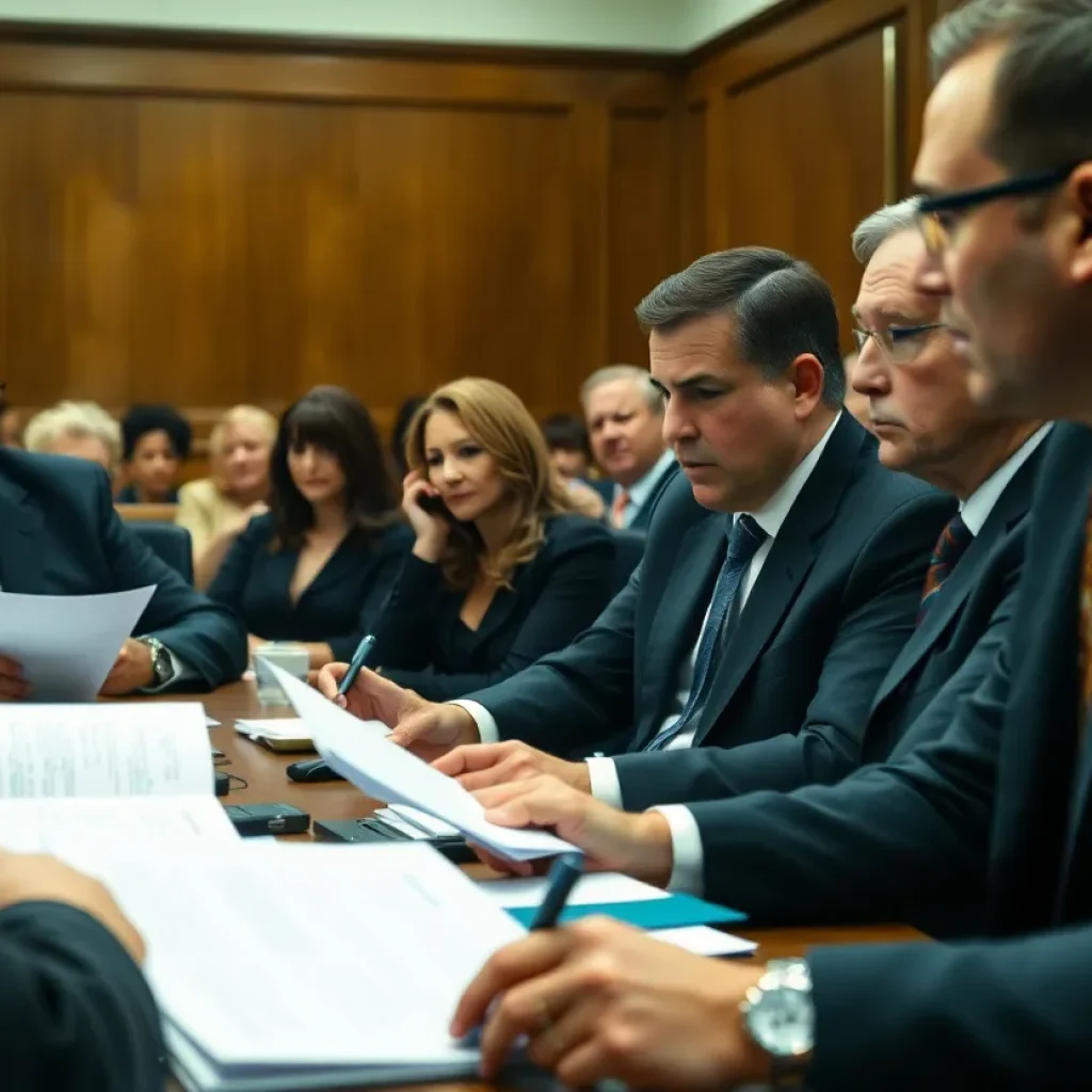 Courtroom during a high-profile murder trial