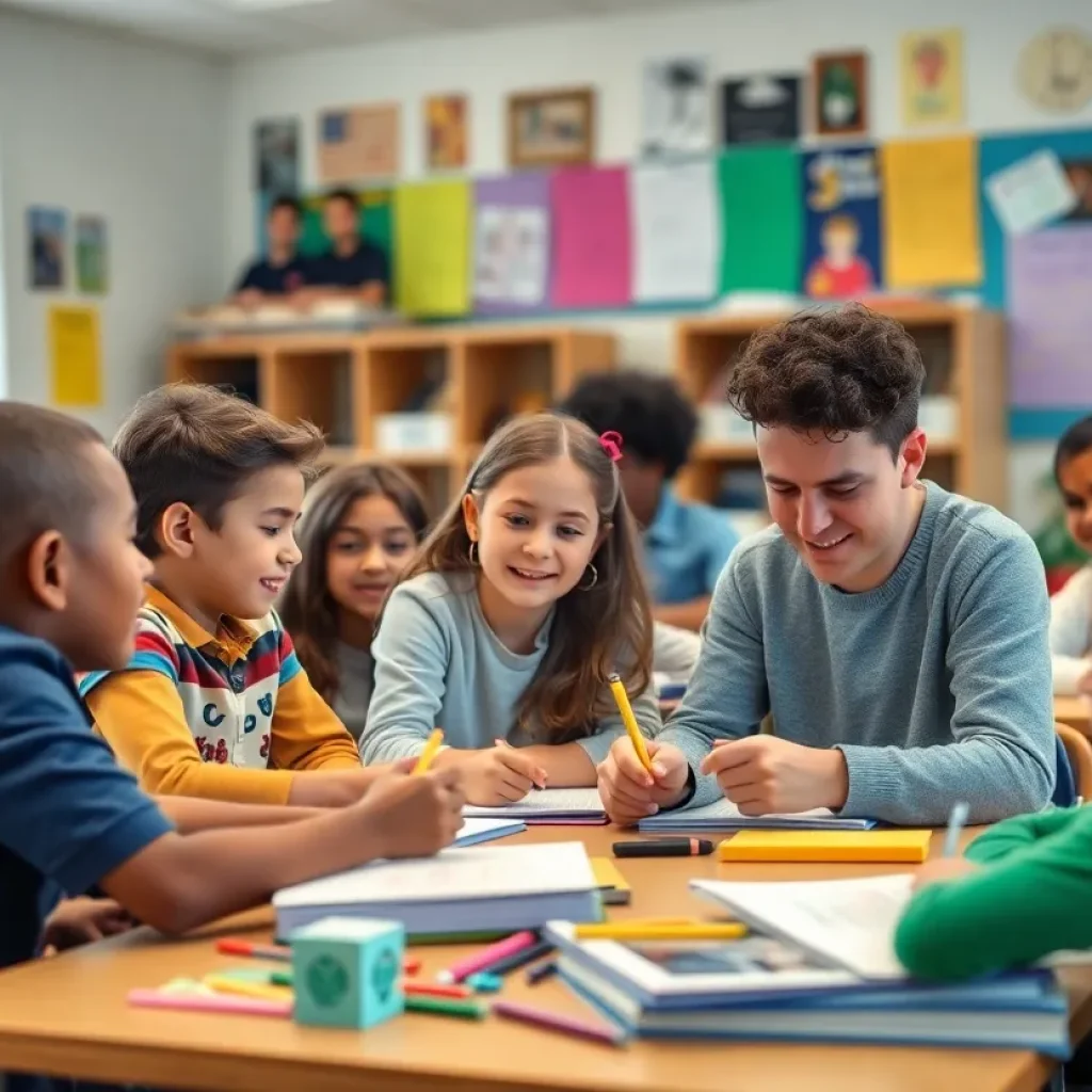 Diverse group of students learning together in a classroom