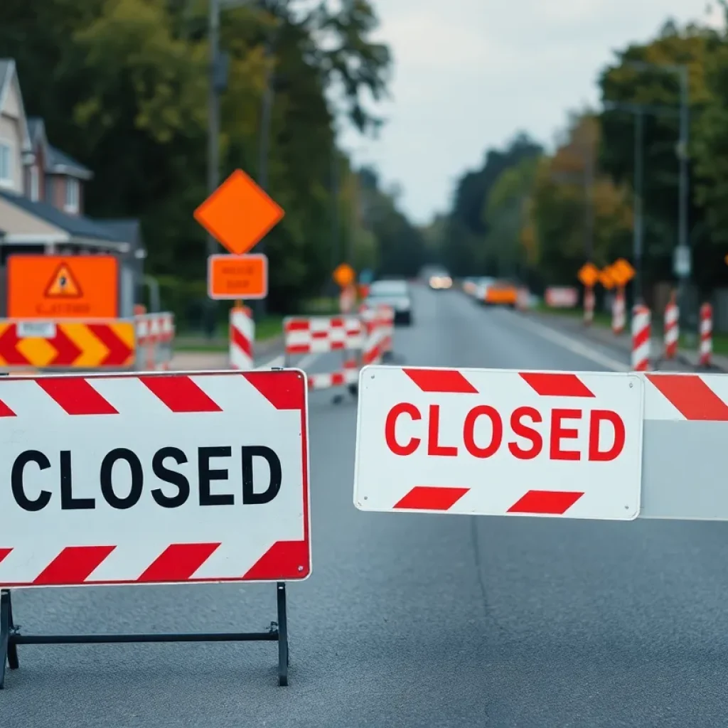 Closed road sign on East Garrard Road due to repairs