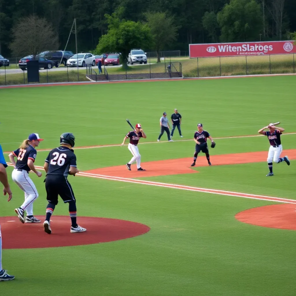 Athletes engaged in a baseball game at Mississippi State