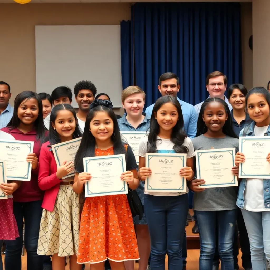 Students receiving awards at the Exchange Club of Columbus event