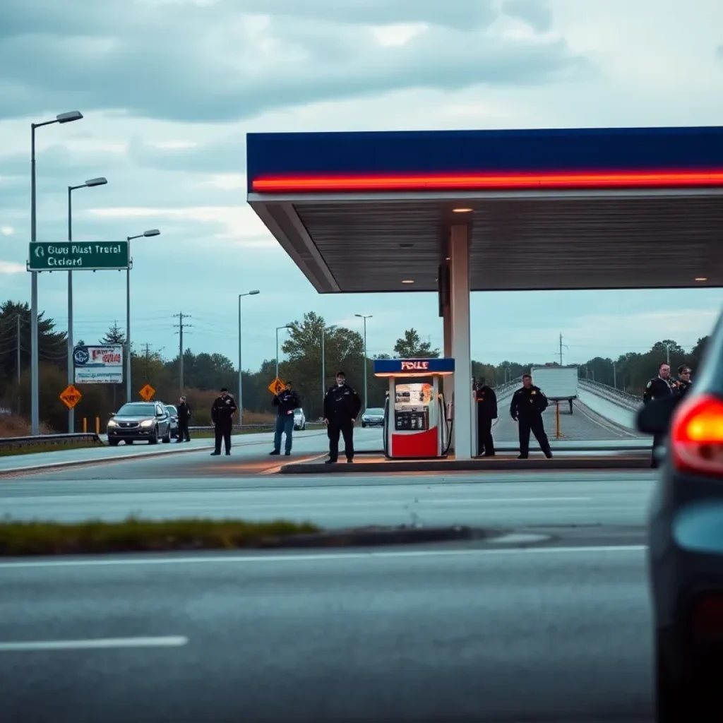 Police investigation outside a gas station in Starkville
