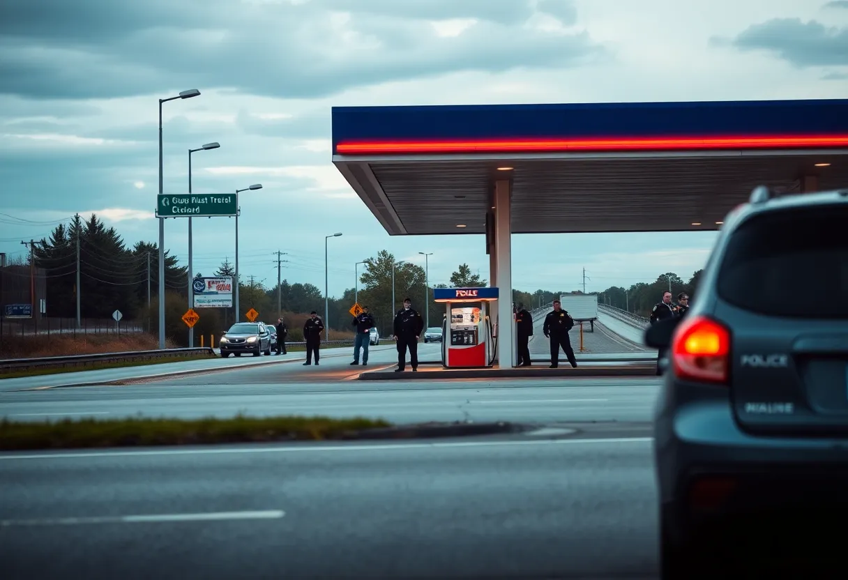 Police investigation outside a gas station in Starkville
