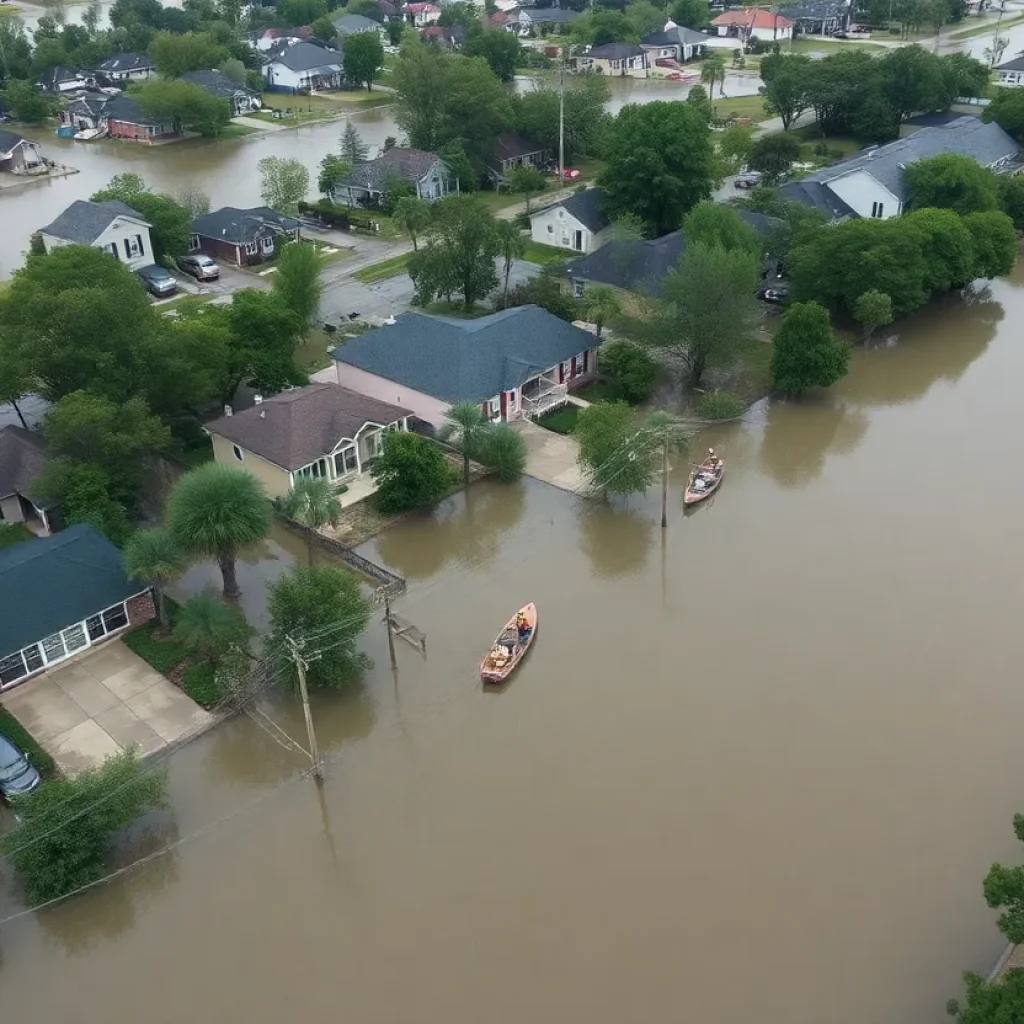 Emergency responders conducting flood rescue operations in Lowndes County, MS