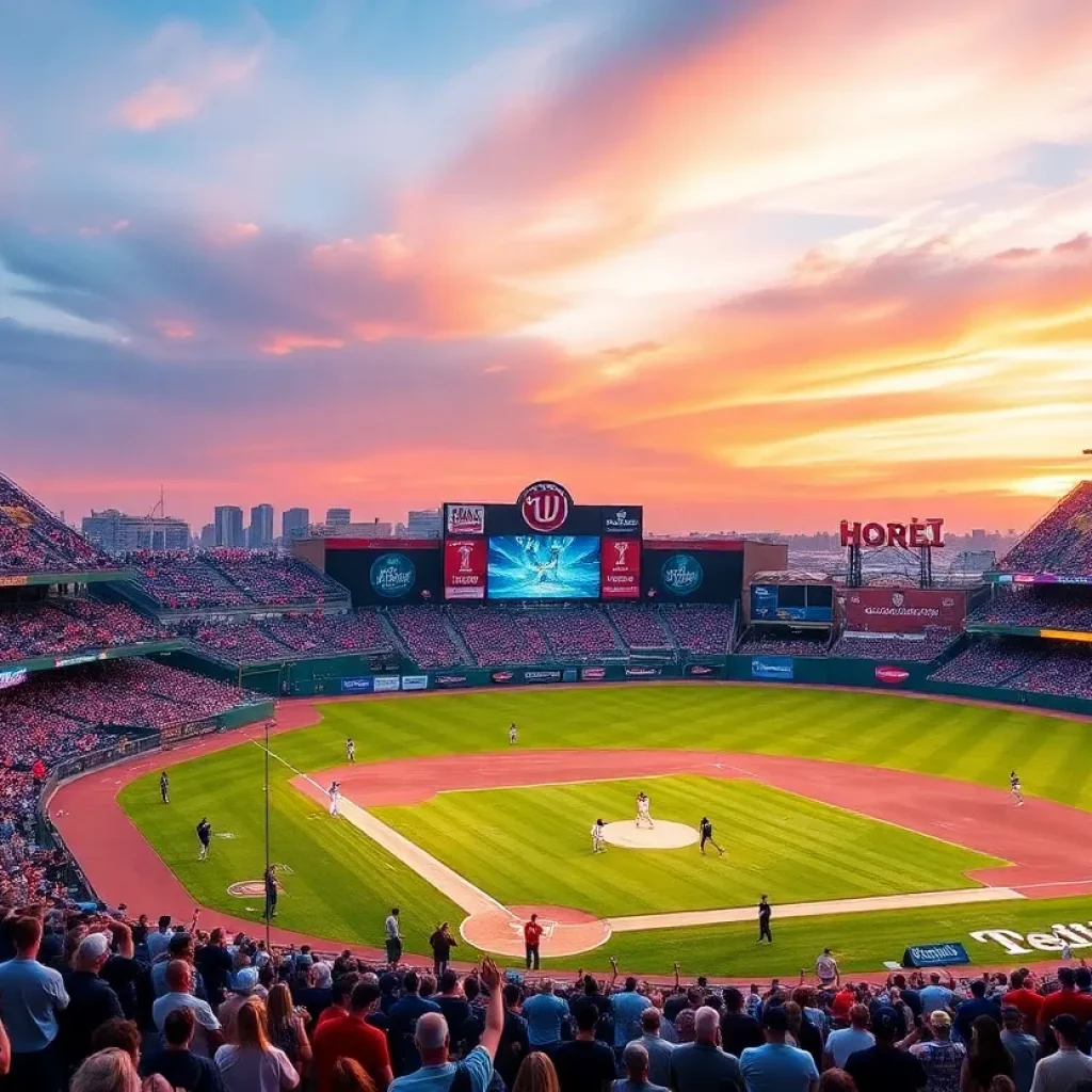 LSU Baseball team celebrating a win in their stadium
