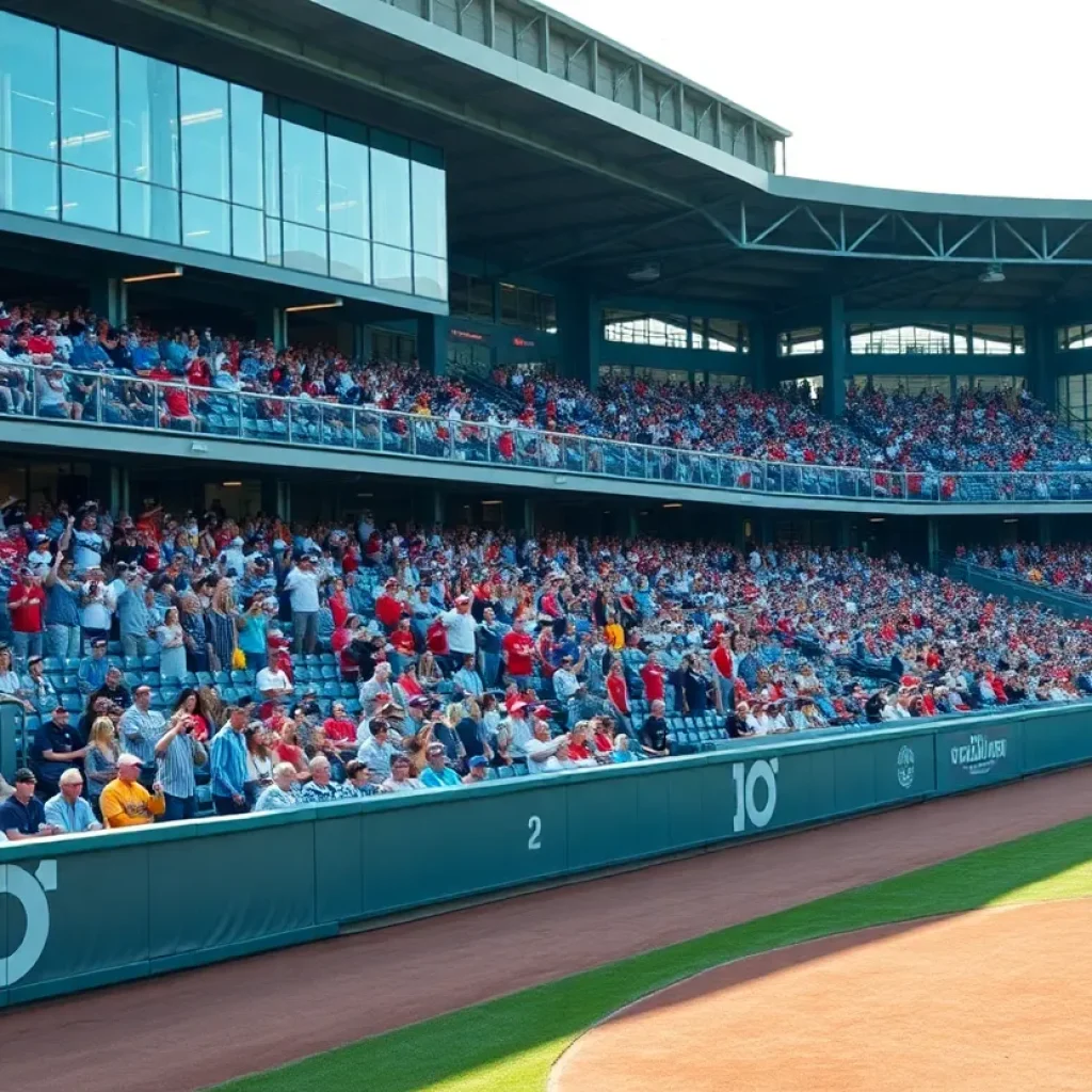 Fans cheering for Memphis Tigers baseball team during a game.