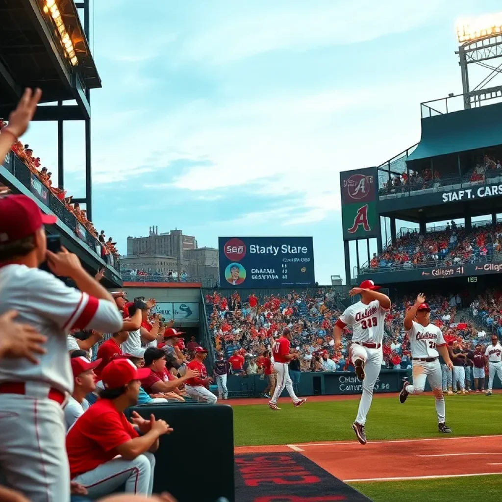 Mississippi State baseball team competing against Alabama in a game