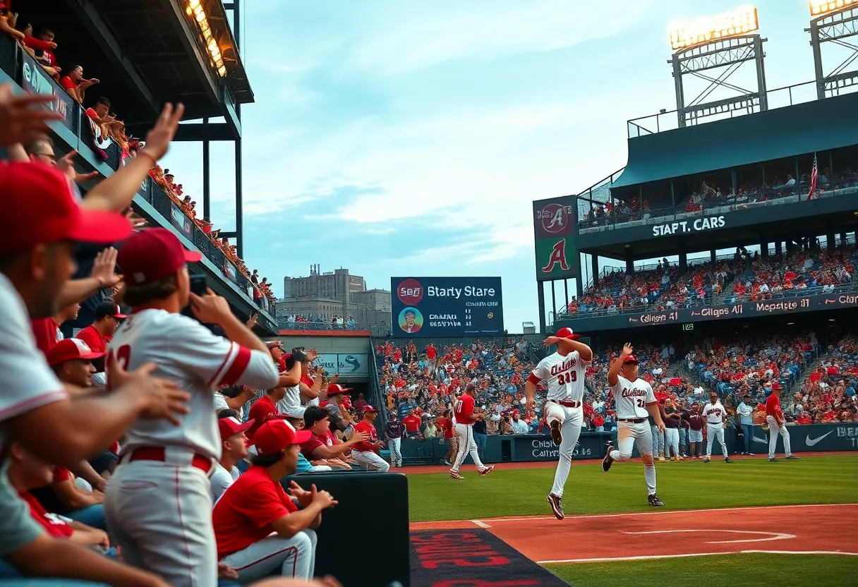 Mississippi State baseball team competing against Alabama in a game