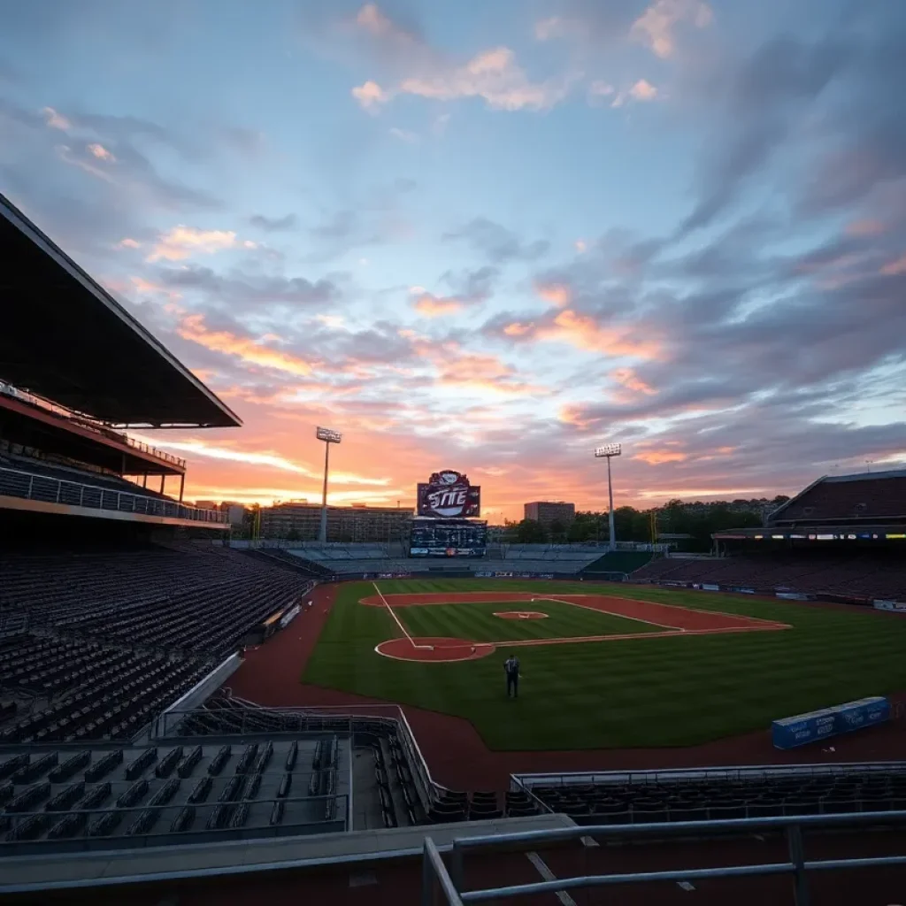 Empty bleachers at Mississippi State baseball field