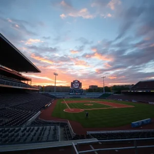 Empty bleachers at Mississippi State baseball field