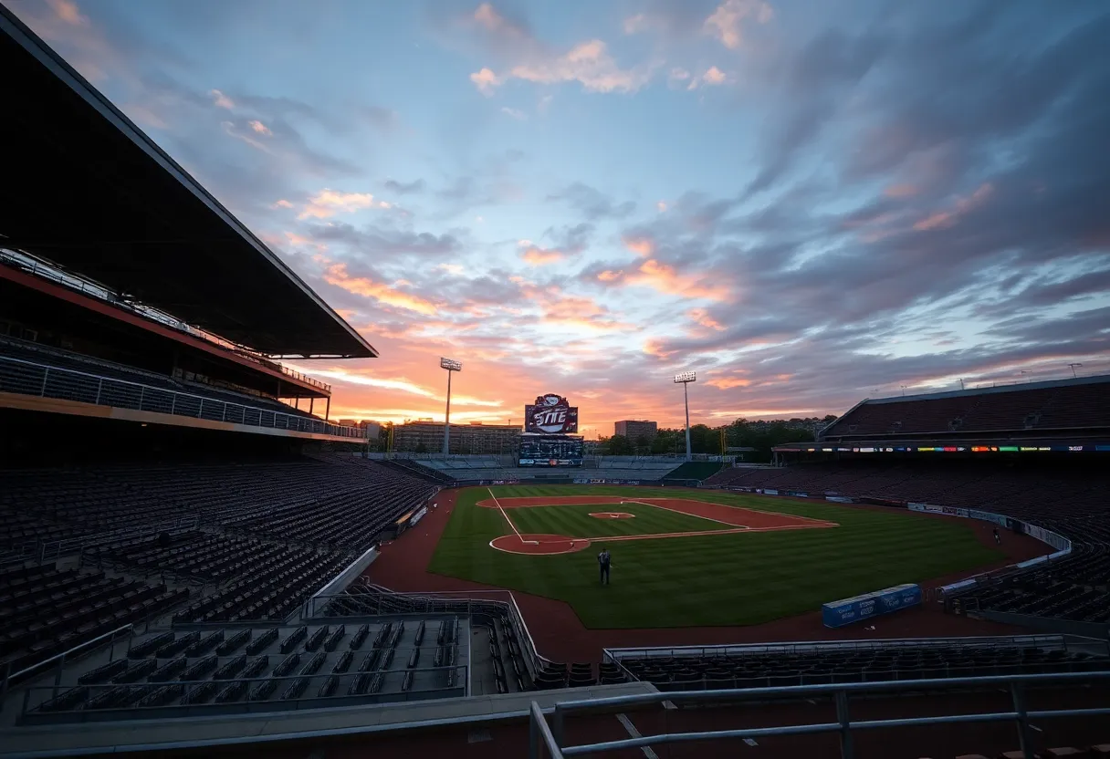 Empty bleachers at Mississippi State baseball field