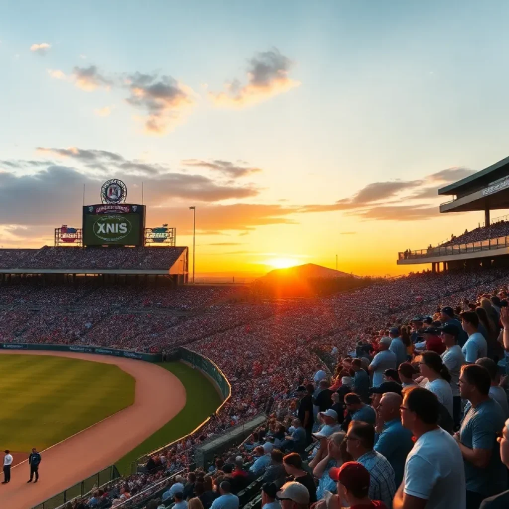 A lively scene at Mississippi State Baseball stadium with enthusiastic fans and players on the field.