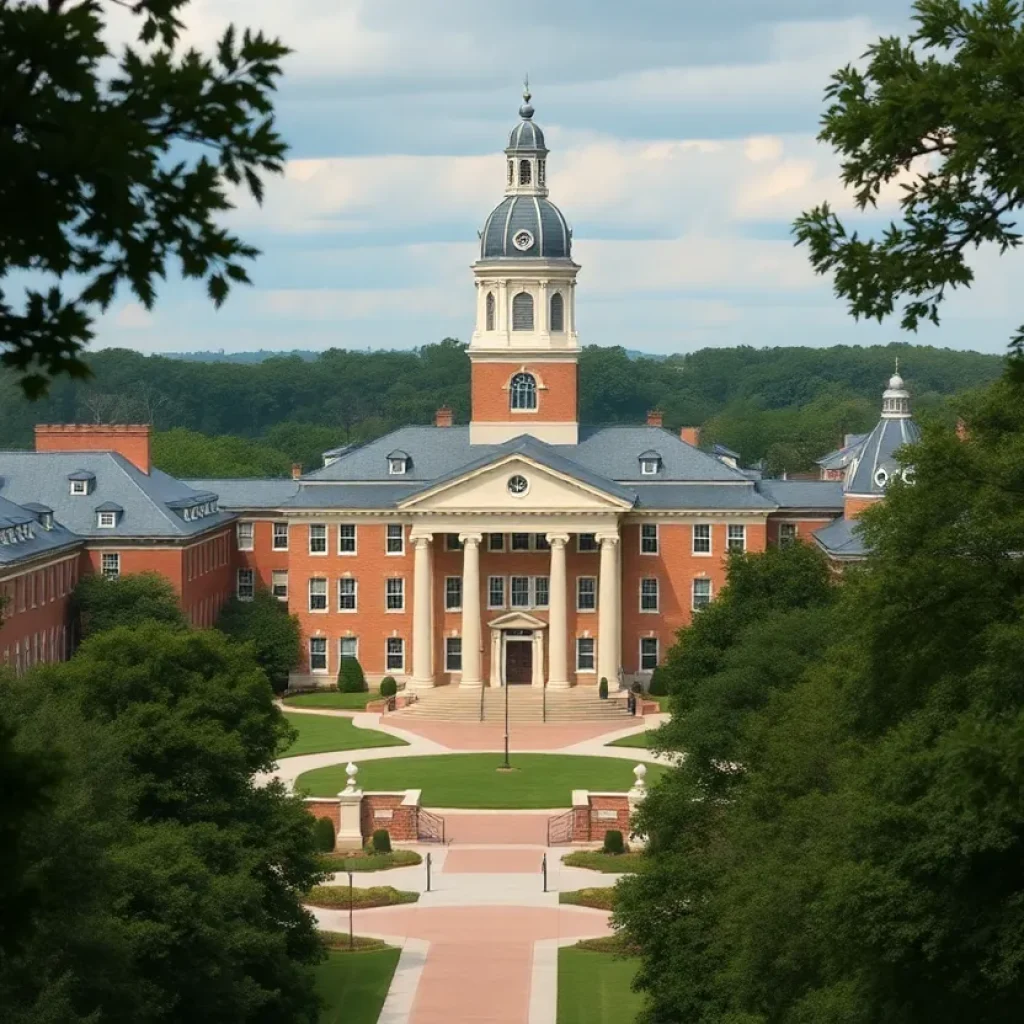 Campus of Mississippi University for Women showcasing historic buildings and natural surroundings.