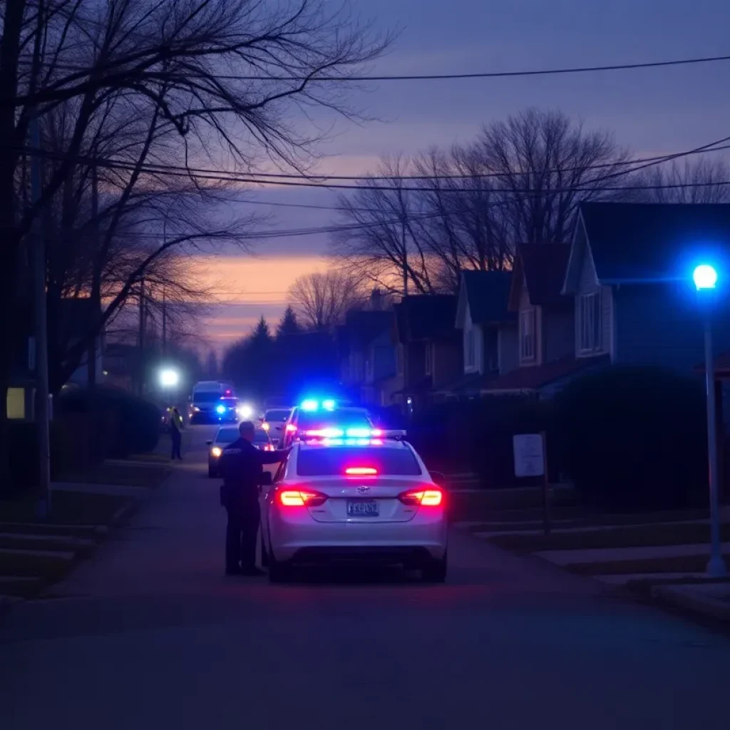 Police lights shining in a Pottstown neighborhood during a standoff