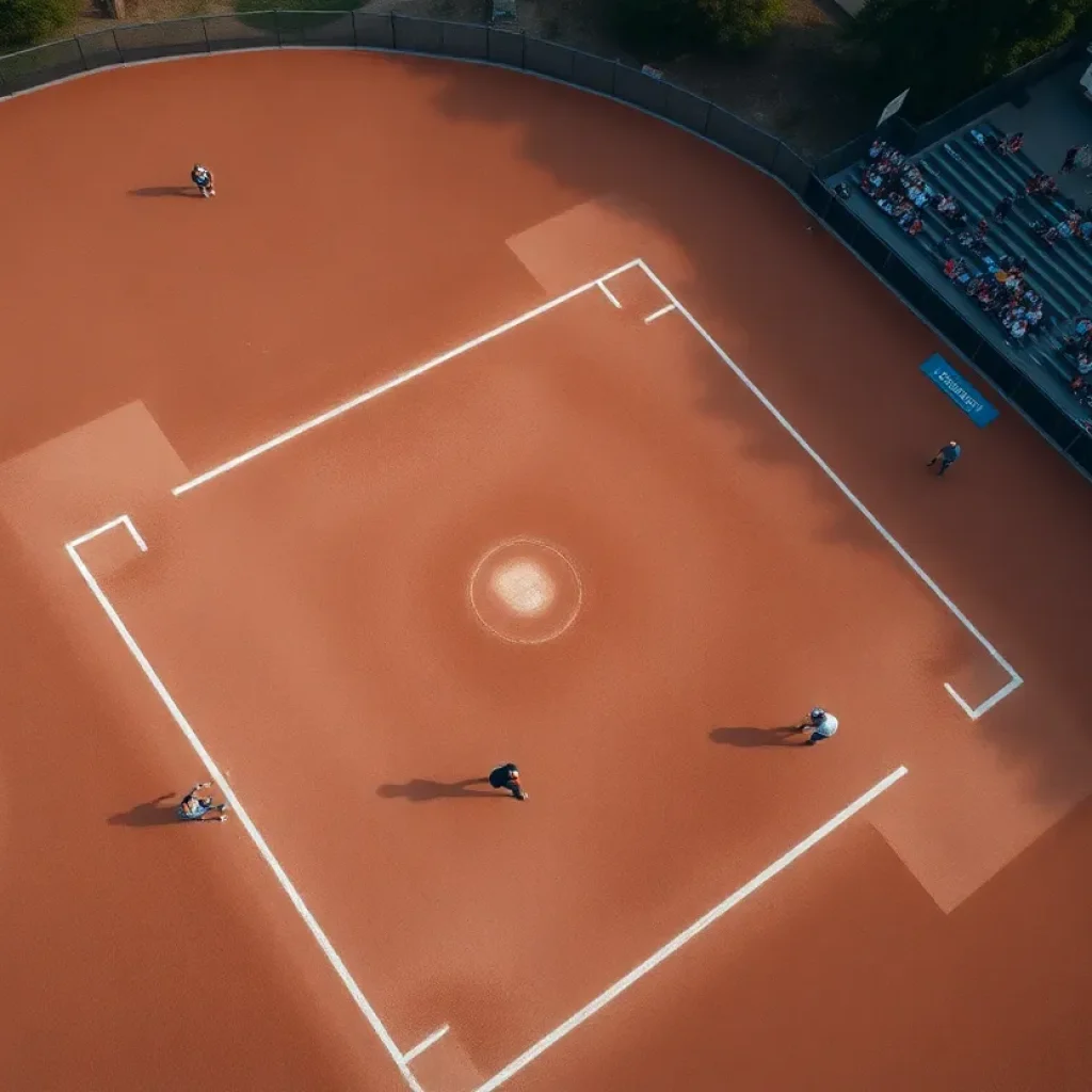 A vivid capture of a tense softball game in progress.