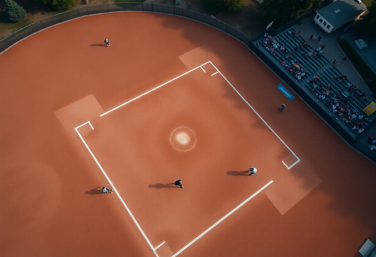 A vivid capture of a tense softball game in progress.