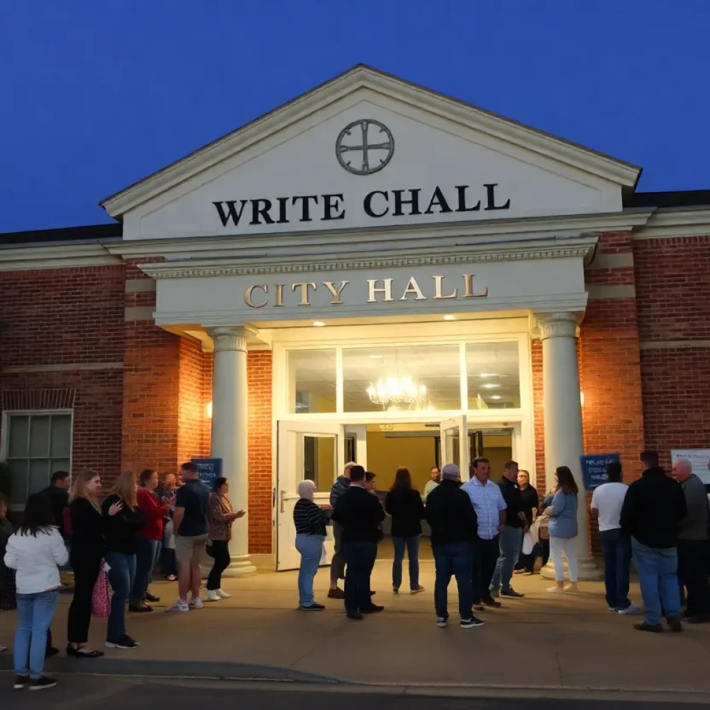 Voters outside Starkville City Hall waiting for election results