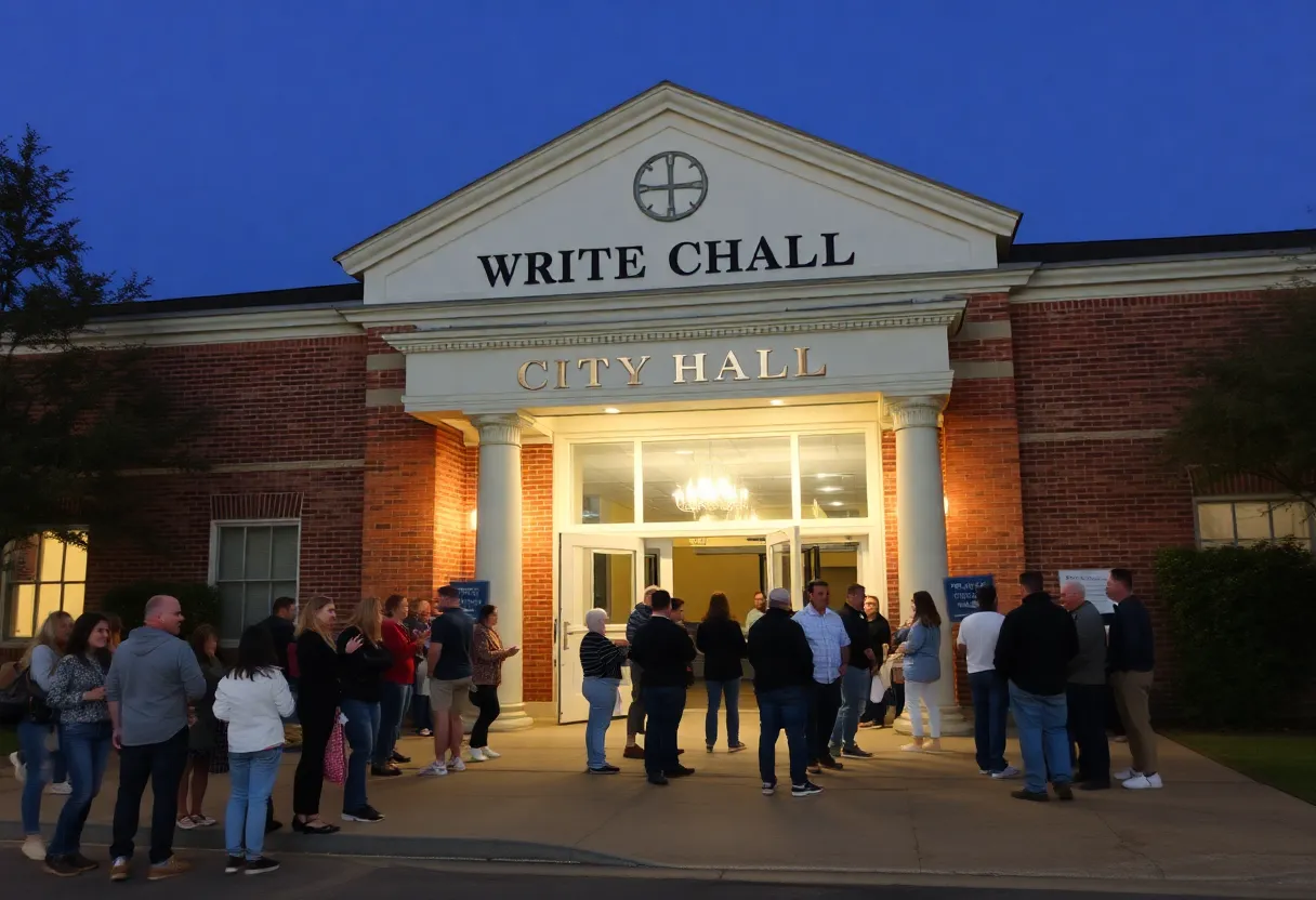 Voters outside Starkville City Hall waiting for election results