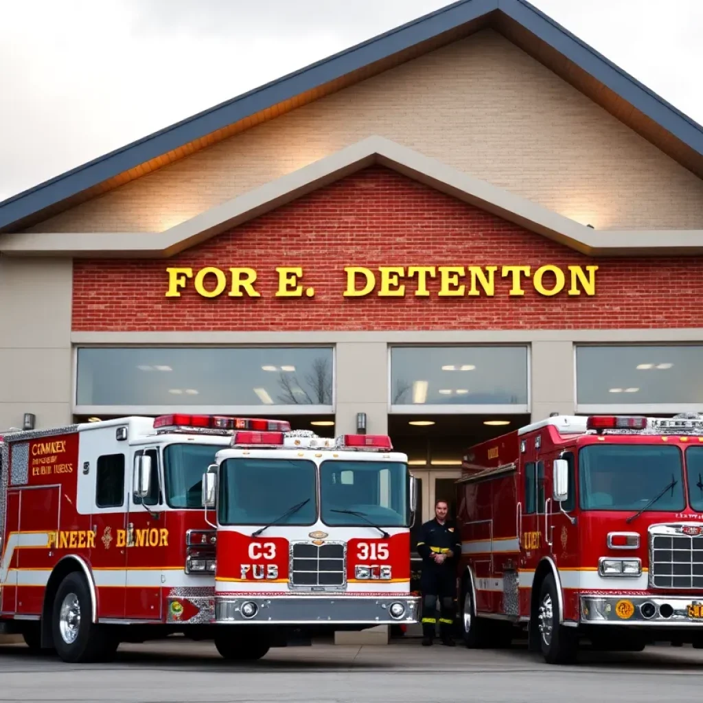 Exterior view of the Starkville Fire Department with fire trucks
