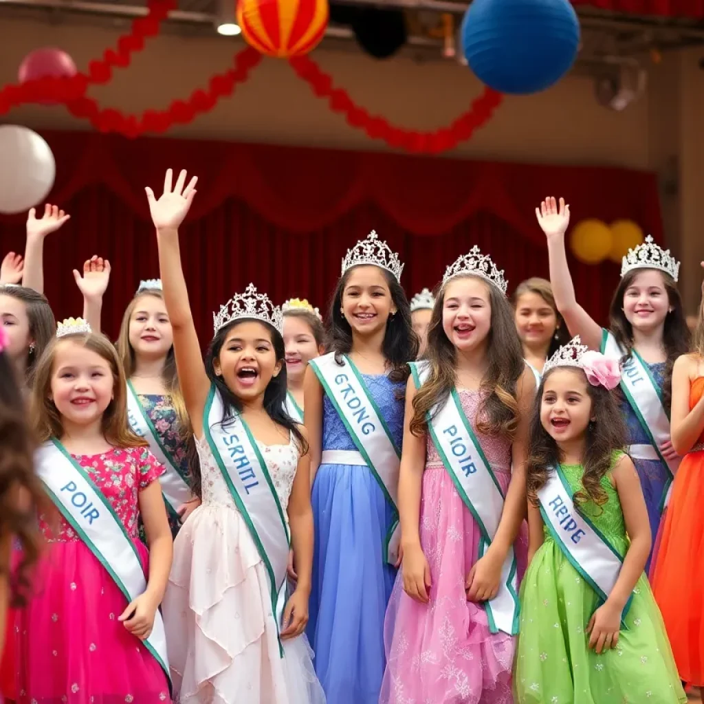 A lively scene from a high school pageant showcasing students and festivities.